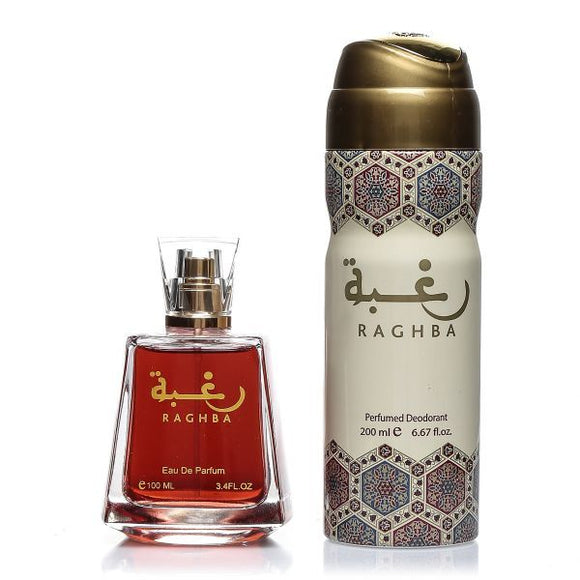 Lattafa Raghba Giftset perfume for Men and Woman EDP 100 ml + Deo 200ml