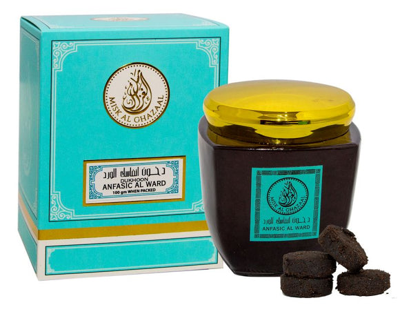Misk Al Ghazaal Anfasic Al Ward Dukhoon, Bakhoor Incense  Tablets, 100gms